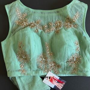 Varsha Patel Designer Embroidered Choli Blouse & Dupatta Mint Green Size 36